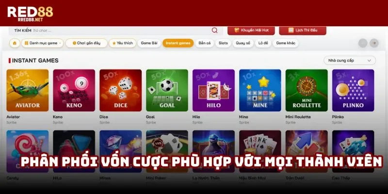 Phân phối vốn cược phù hợp với mọi thành viên Phân phối vốn cược phù hợp với mọi thành viên